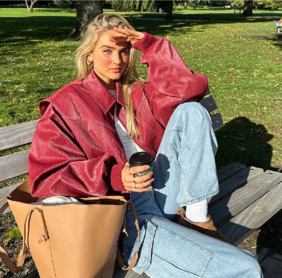 Faye™ - Veste en cuir surdimensionnée