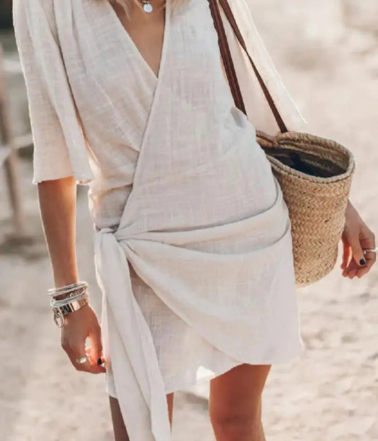 Angélin™ | Robe en lin avec décolleté en V