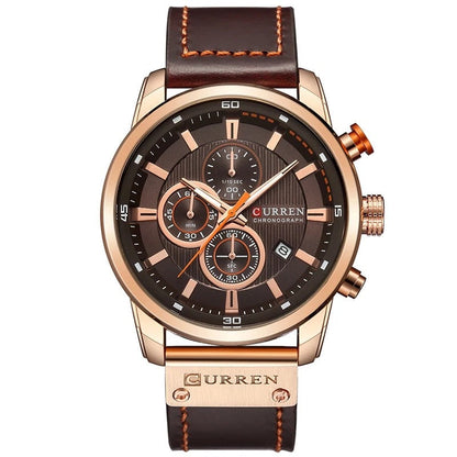 Montre à quartz élégante avec bracelet en cuir