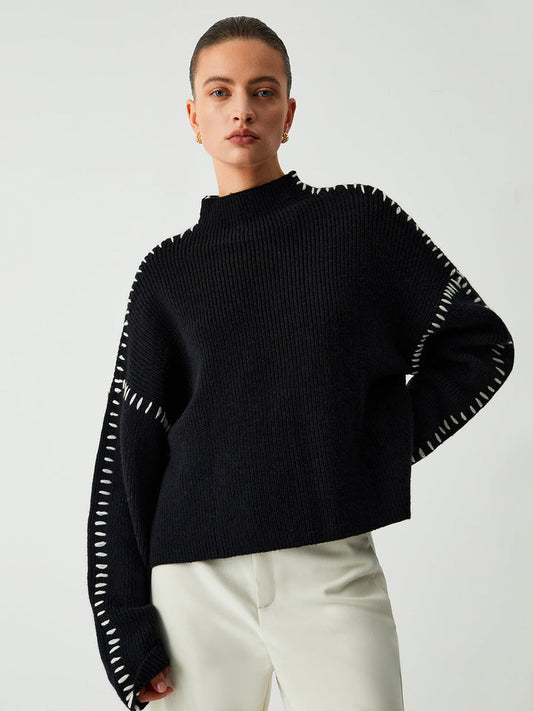 Aline | Sweat col roulé avec détails surpiqûres
