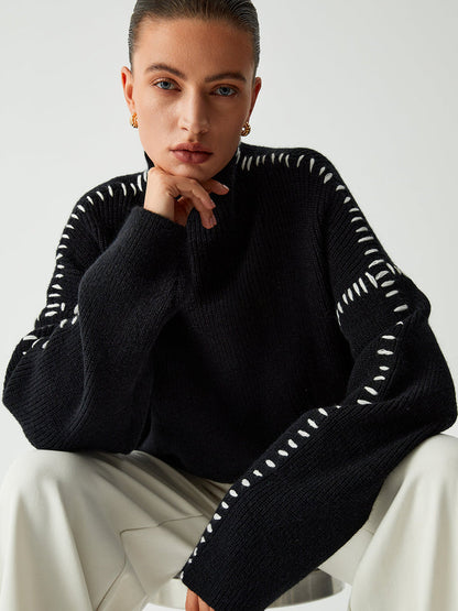 Aline | Sweat col roulé avec détails surpiqûres