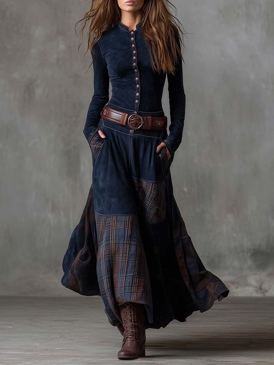 Azucena - Robe maxi en daim avec ceinture