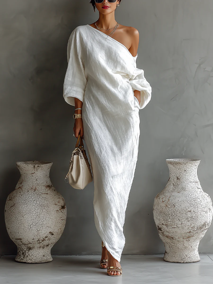 Livia™ — Robe asymétrique fluide élégance naturelle