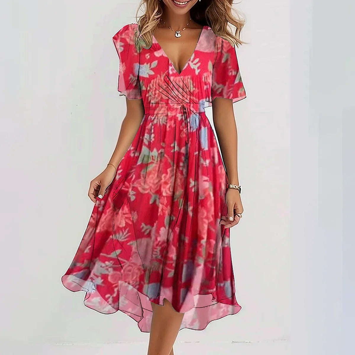 Lin | Robe mi-longue florale élégante