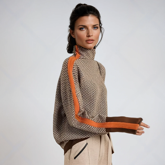 Élise | Sweat-shirt à col roulé avec rayures contrastées distinctives