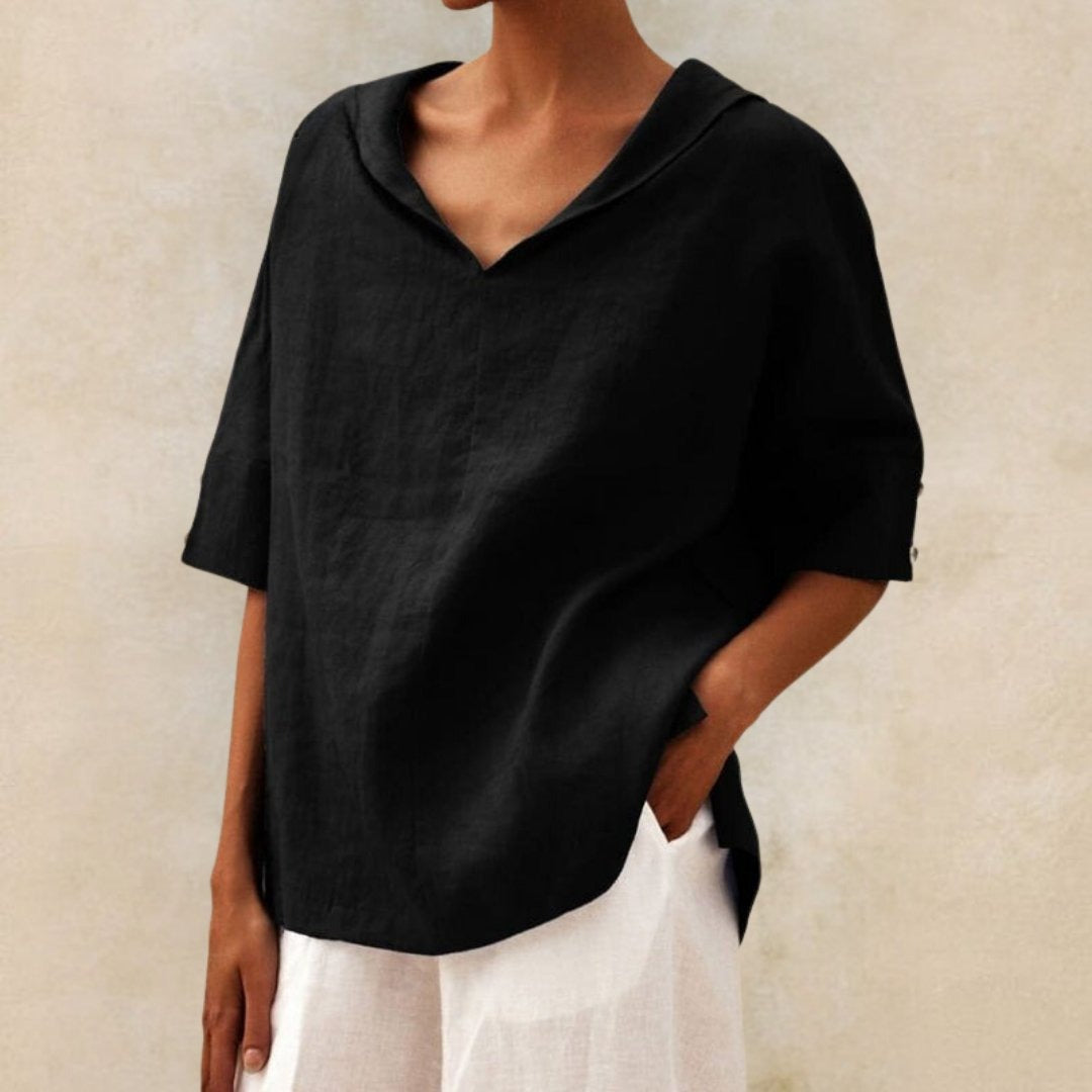 Michal - Chemise décontractée en lin à col en V pour femme