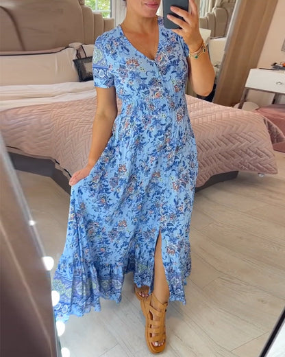 WILMA – ROBE À FLEURS AVEC DÉCOLLETÉ EN V
