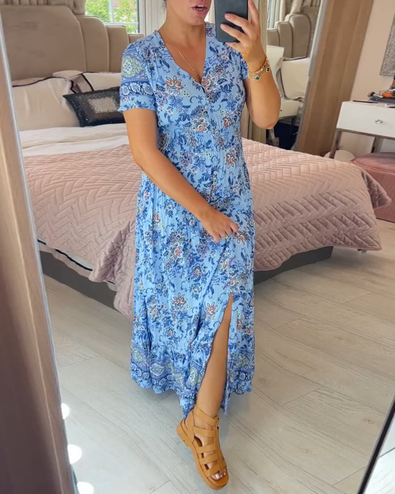 WILMA – ROBE À FLEURS AVEC DÉCOLLETÉ EN V