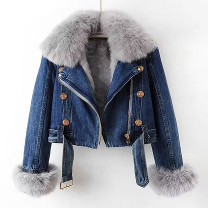 Celeste™ | Veste en jean biologique avec fourrure artificielle