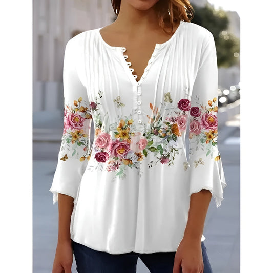 Lily™ | Blouse fleurie à col en V