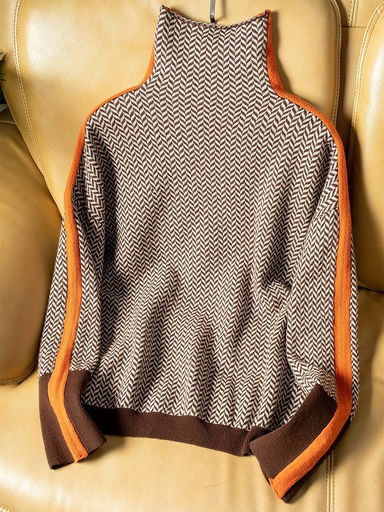 Élise | Sweat-shirt à col roulé avec rayures contrastées distinctives