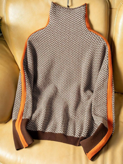 Élise | Sweat-shirt à col roulé avec rayures contrastées distinctives