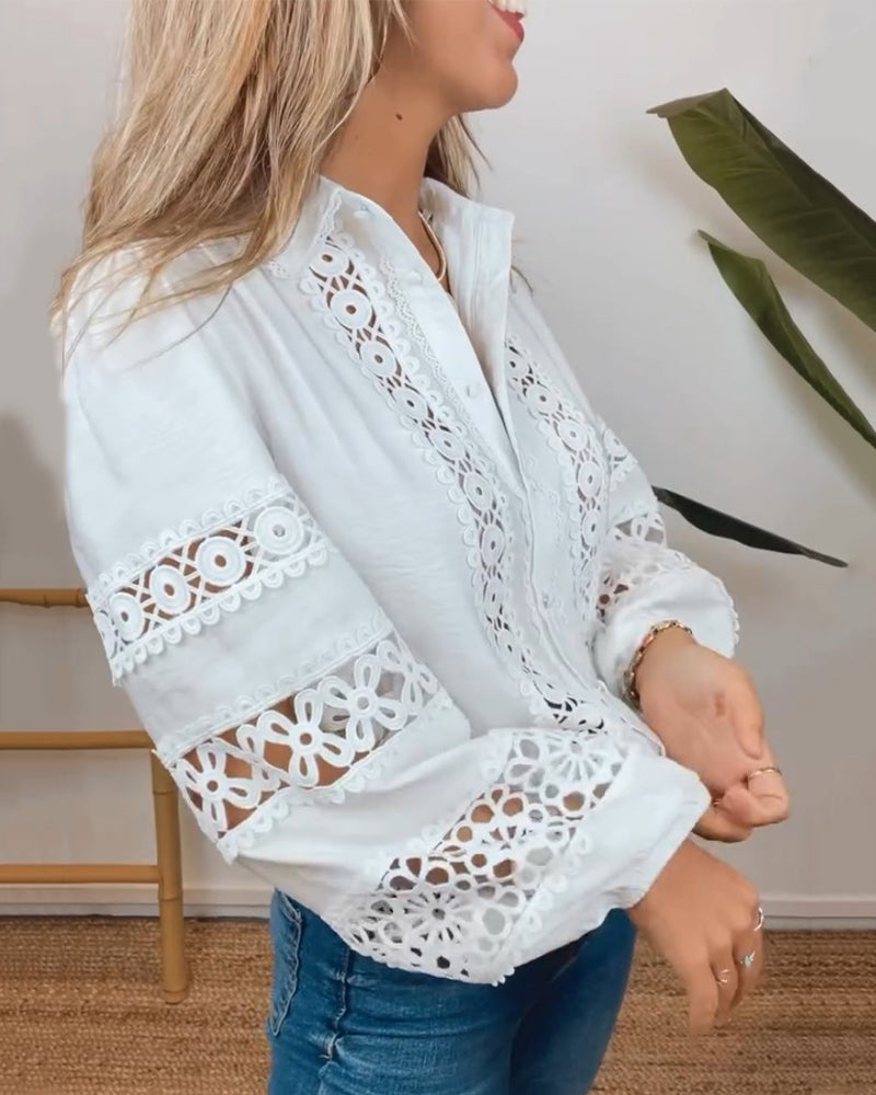 ZIAH - BLOUSE CLASSIQUE À ŒILLETS MANCHES LONGUES