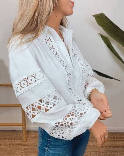 ZIAH - BLOUSE CLASSIQUE À ŒILLETS MANCHES LONGUES