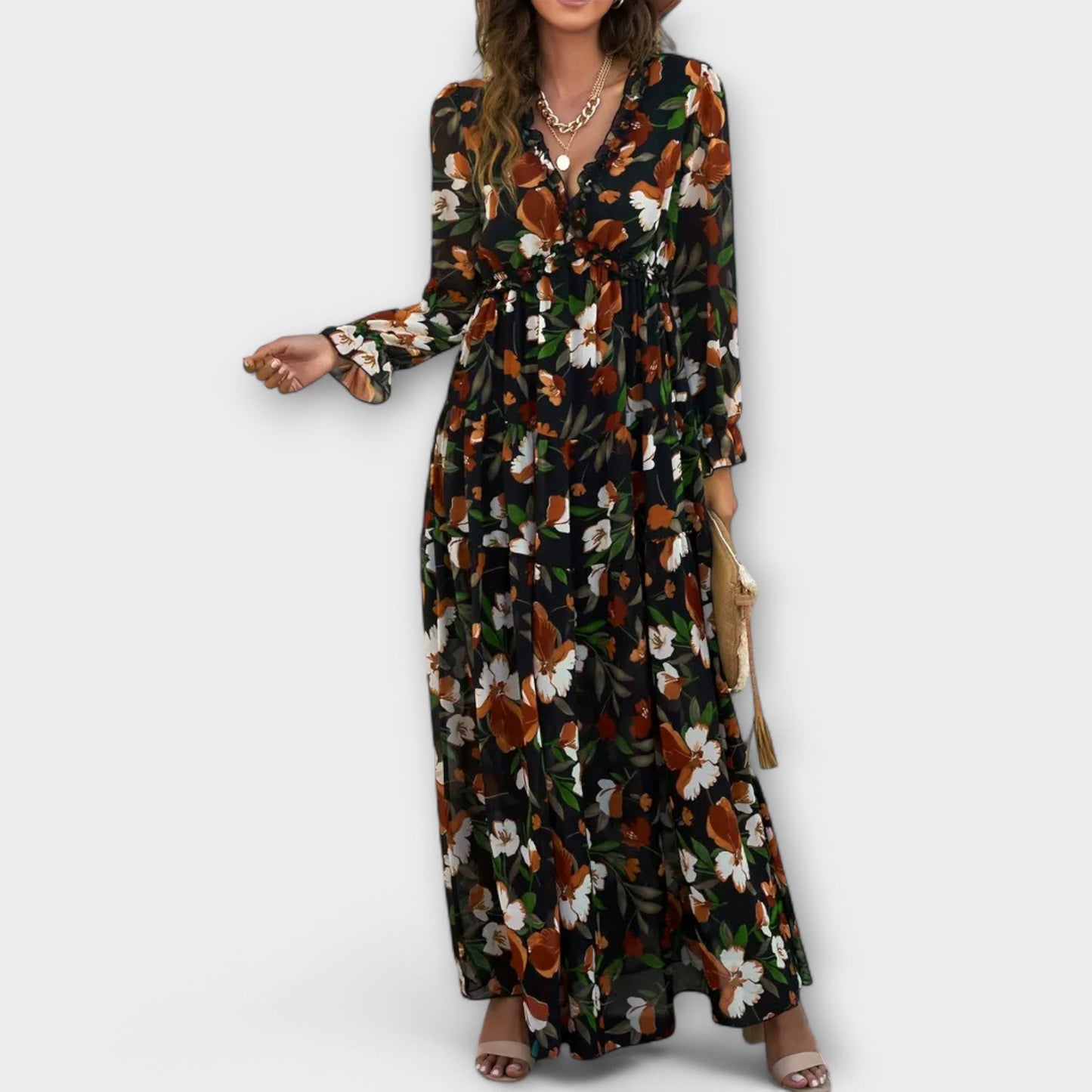 Elle | Robe longue fleurie à col en V