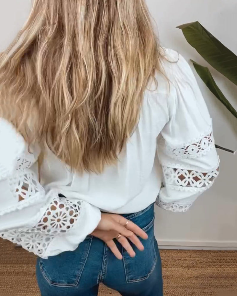 ZIAH - BLOUSE CLASSIQUE À ŒILLETS MANCHES LONGUES