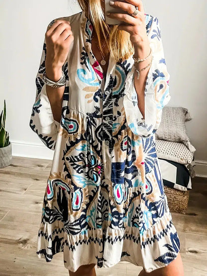 Ria Mini-robe imprimée unique à manches longues