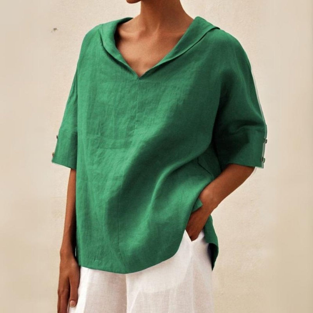 Michal - Chemise décontractée en lin à col en V pour femme