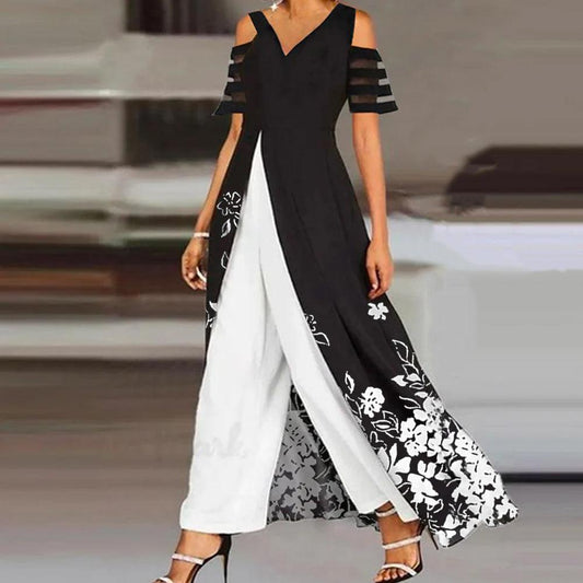 Ensemble deux pièces à imprimé floral noir et blanc