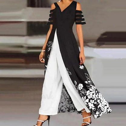 Ensemble deux pièces à imprimé floral noir et blanc