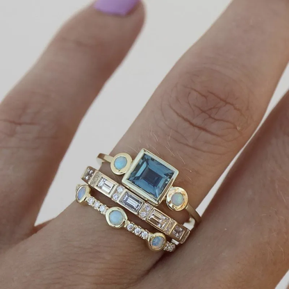 Ensemble de bagues en cristal bleu vintage Vellora