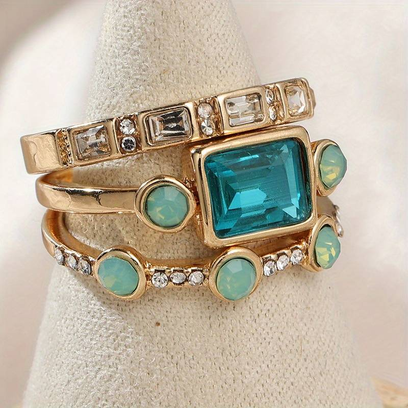 Ensemble de bagues en cristal bleu vintage Vellora