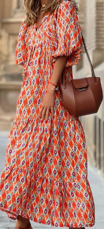 Robe longue bohème Mandy pour femme à manches bouffantes