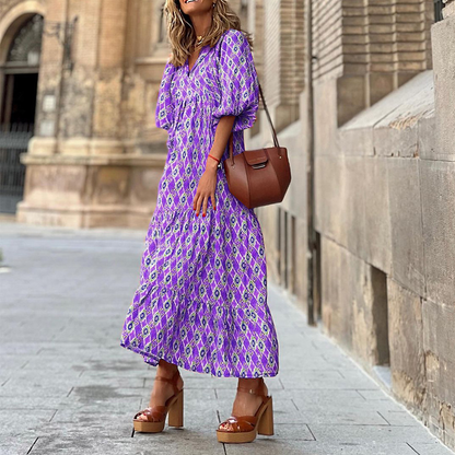 Robe longue bohème Mandy pour femme à manches bouffantes