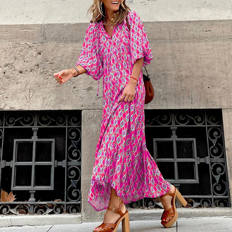 Robe longue bohème Mandy pour femme à manches bouffantes