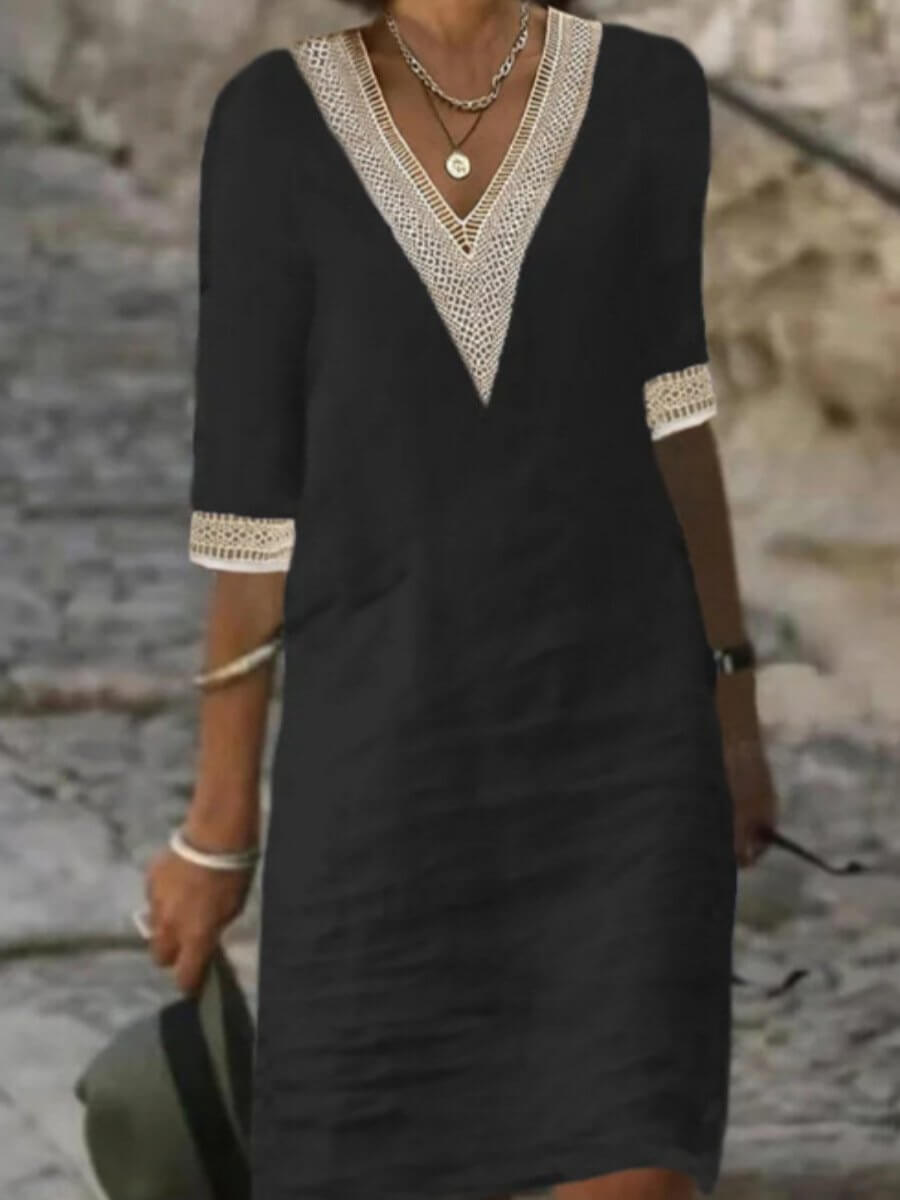 Hanna™ | Robe élégante à col en V avec bordure en crochet