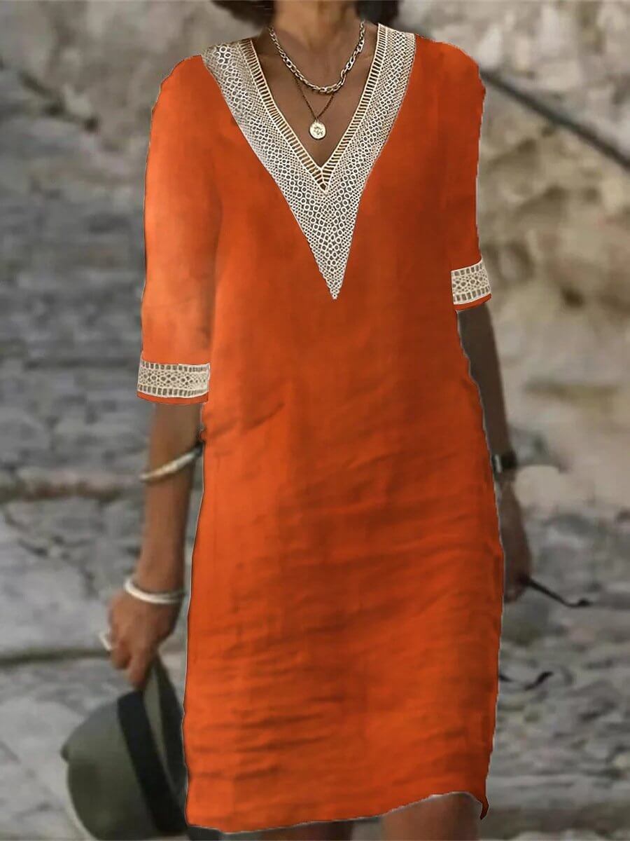 Hanna™ | Robe élégante à col en V avec bordure en crochet