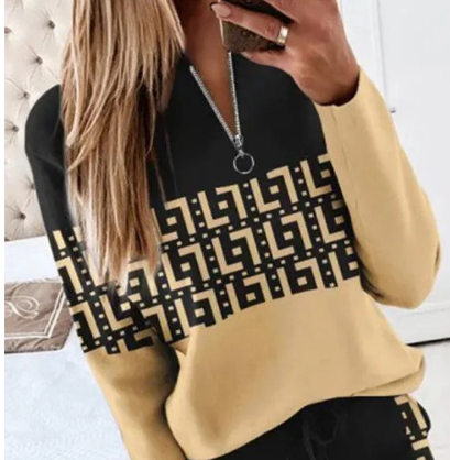 Ensemble deux pièces à imprimé noir et beige Greek Key