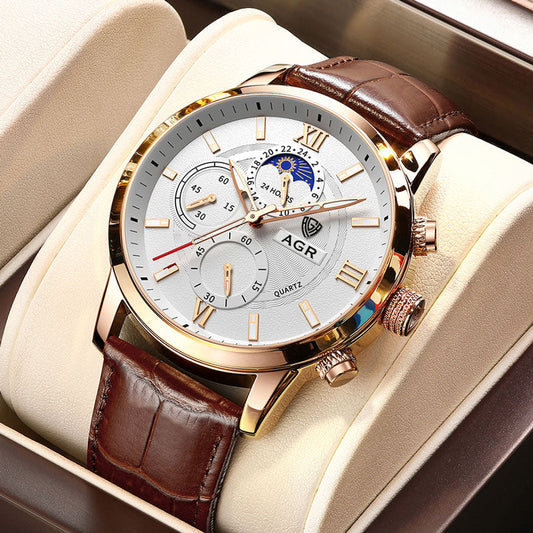 Montre à quartz de luxe en cuir