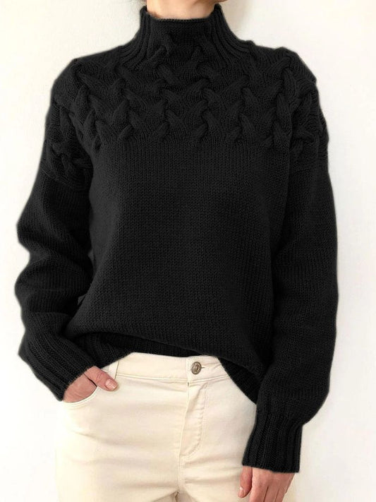 Violet | Pull tricoté à col montant et motif en grosse maille