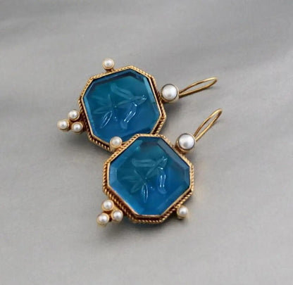 Boucles d'oreilles Maeble Vintage avec pierre verte et perle
