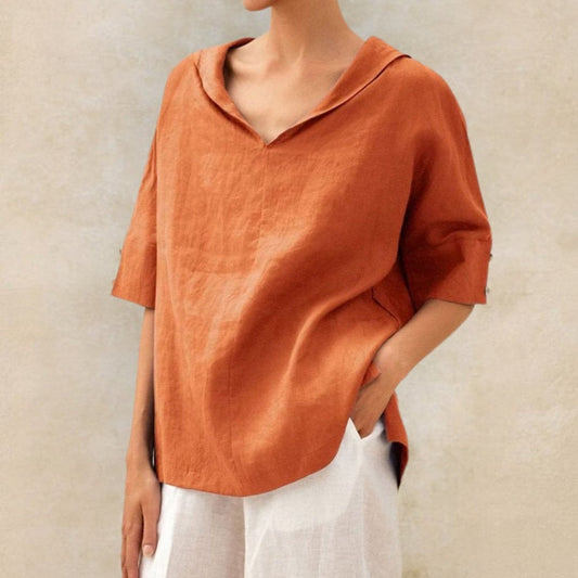 Michal - Chemise décontractée en lin à col en V pour femme