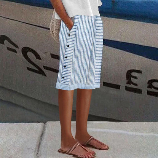 Pantalon bleu à rayures avec poches latérales