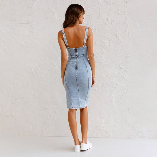 Lena™ | Robe en jean ajustée avec décolleté en U