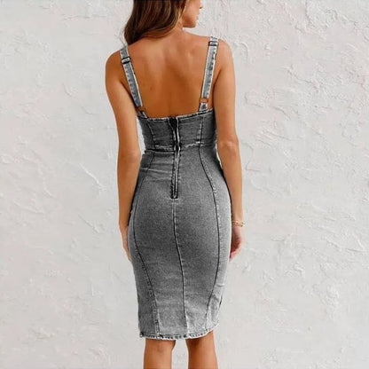 Lena™ | Robe en jean ajustée avec décolleté en U