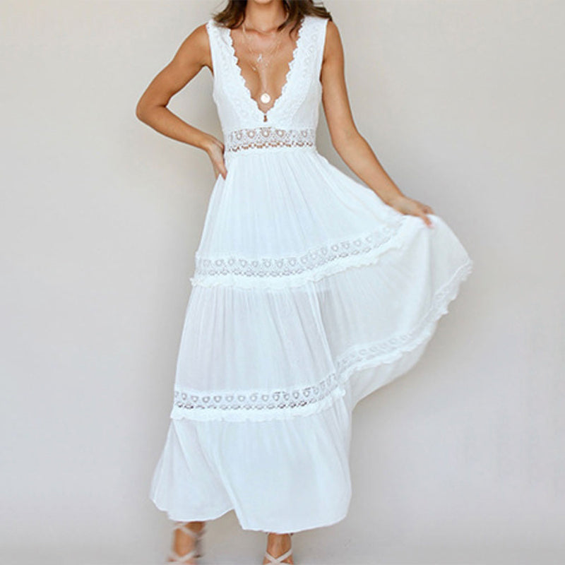 MISHA - ROBE LONGUE DÉCOLLETÉE EN V AVEC DOS EN DENTELLE