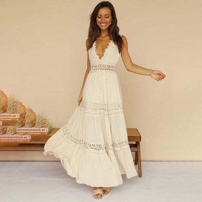 MISHA - ROBE LONGUE DÉCOLLETÉE EN V AVEC DOS EN DENTELLE