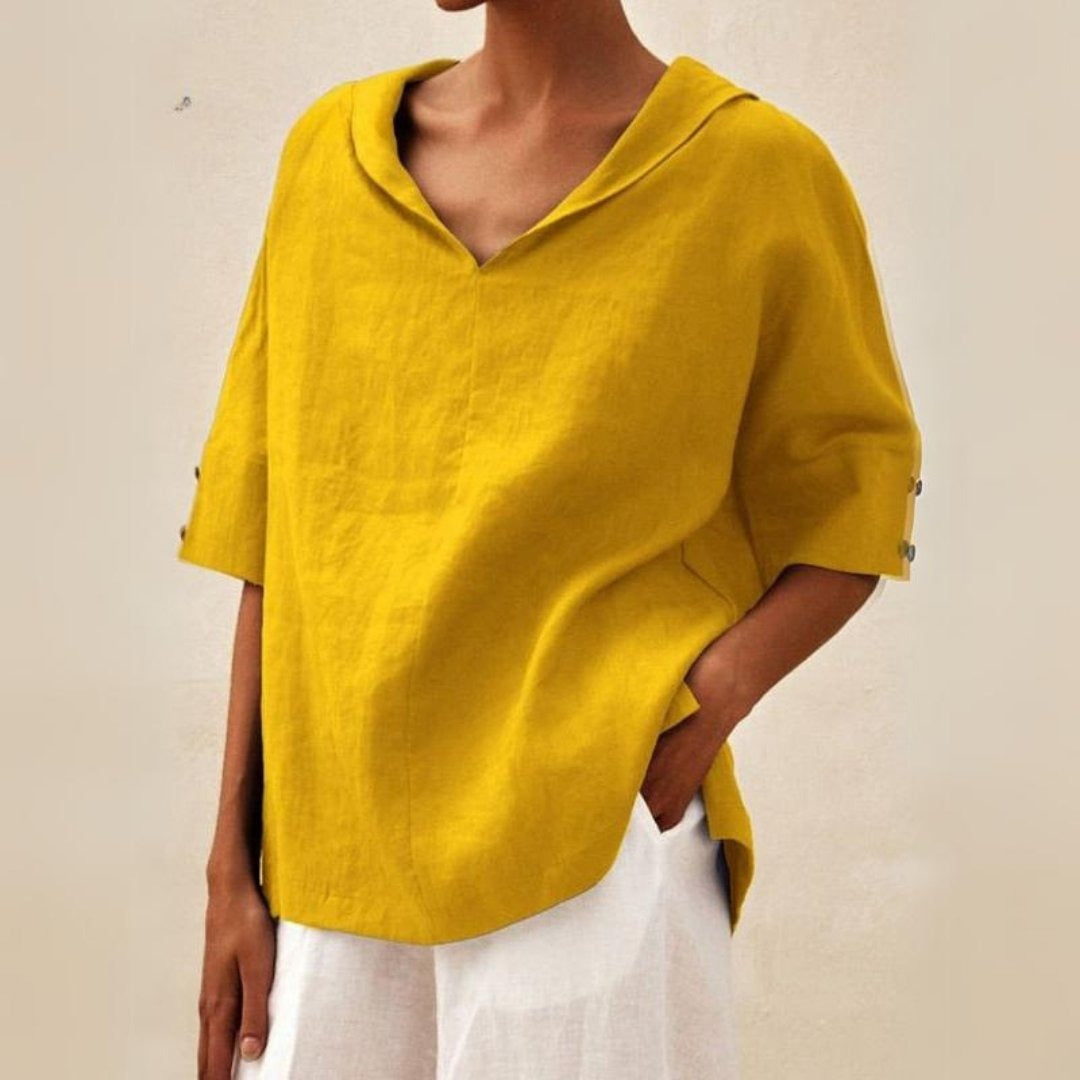 Michal - Chemise décontractée en lin à col en V pour femme